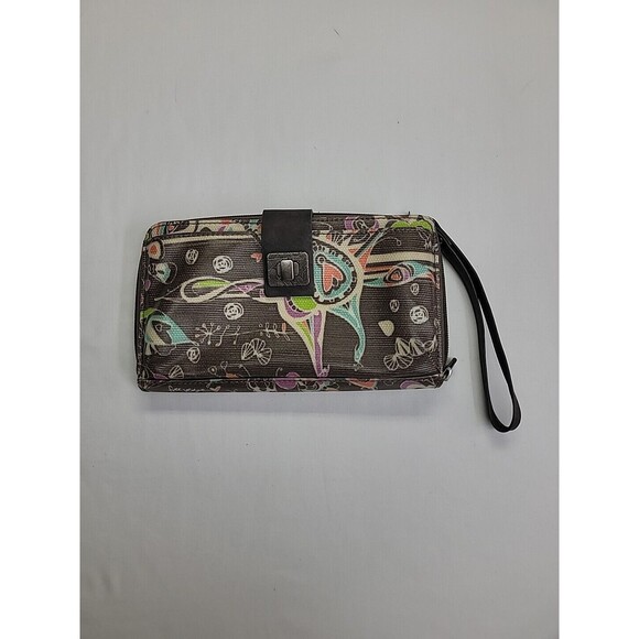 Sakroots Multicolor Wristlet Wallet  Women Removable Strap Brown Heart Whimsical - Picture 1 of 12